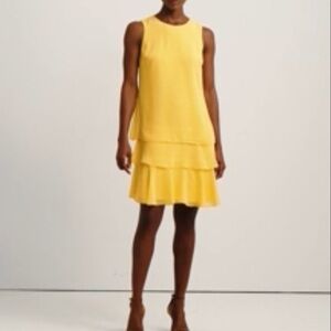 Lauren Ralph Lauren Women’s Yellow Georgette Tiered Shift Dress. Size 12